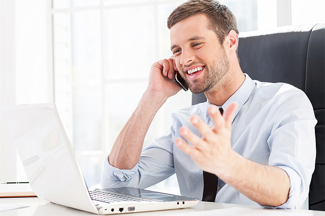Happy client on phone